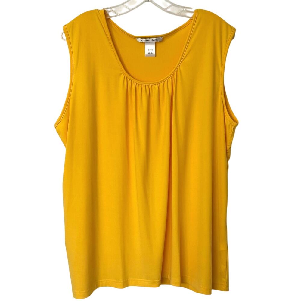 Chelsea Studio Wms L Bright Yellow Jersey Knit Sleeveless Tunic Blouse Summer
